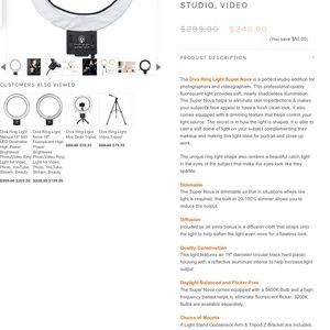 DIVA RING LIGHT SUPERNOVA 18" CRI 95 TRUE TO COLOR DAYLIGHT MATCH FLUORESCENT